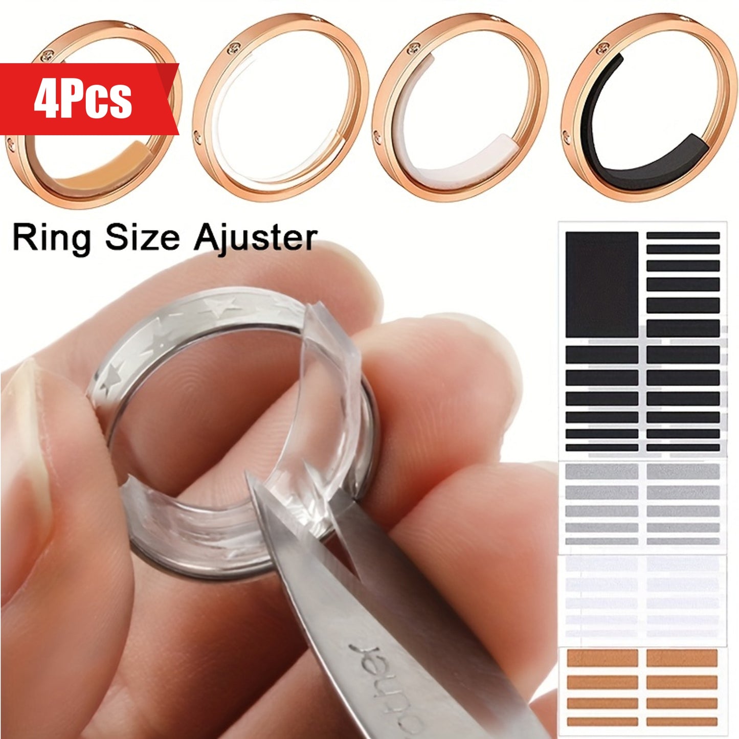 4 PCS Set Ring Size Adjust EVA Invisible Sticker For Loose Rings Transparent White Finger Ring Size Resizer Reducer Jewelry Tools