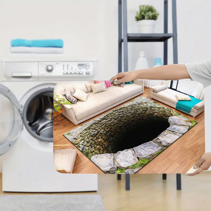 3 PCS Set Old Stone Well Pattern Plush Flannel Non-Slip Toilet Mat | Absorbent, Washable, Decorative, Realistic 3D Illusion for Bath, Home Accents, Entrance, Kitchen, Living Room