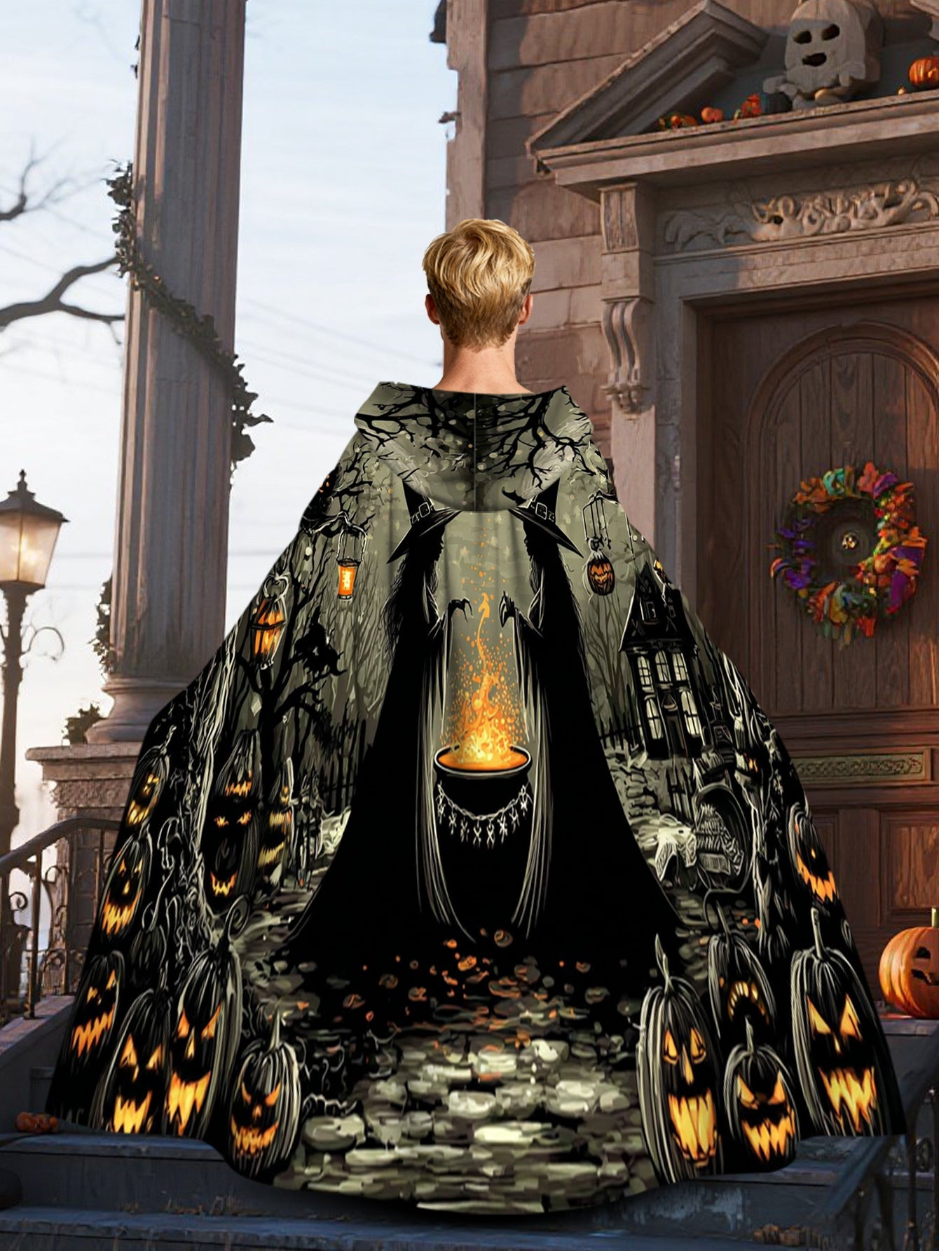 NEW  Witch & Wizard Costume Cloak - Hooded Full-Body Masquerade Outfit with Witch Hat-Like Hood,  Loose-Fit for Halloween, Carnival & Themed Parties - Machine Washable Wizard Robe, 2D Flat, for Adults
