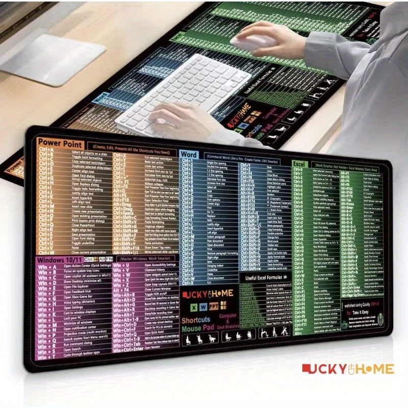 For Home and Office Extra-large Shortcut Keys Mouse Pad for Excel/Word/PowerPoint/Windows Shortcuts – Excel Cheat Sheet Desk Pad, Computer Mousepad – Gaming, Office, Non-Slip, Stitched Edges
