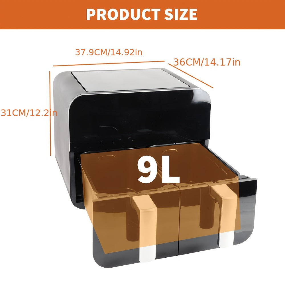 Top Quality Air Fryer, New 9L LED Large Capacity Dual Zone Digital Air Fryer Oven Pot - 2400W, Oil-Free Low-Fat Healthy Cooking, Multi-Functional, Easy to Use, Space-Saving Design for Home Kitchen, Multi-Pot Roasting, Baking,