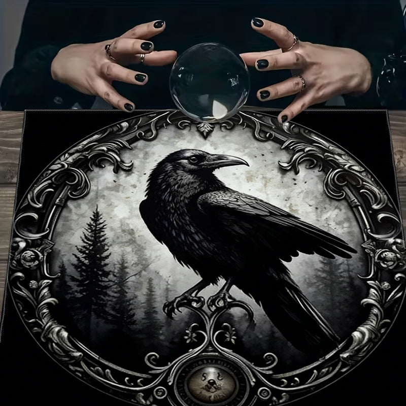 Mystical Forest Crow Emblem Cloth, Astrology Cloth, Universal Altar Cloth, Tabletop Game Cloth, Room Decoration, 2D Flat, Board Game Cloth, Party Decoration, Suitable for Astrology Enthusiasts