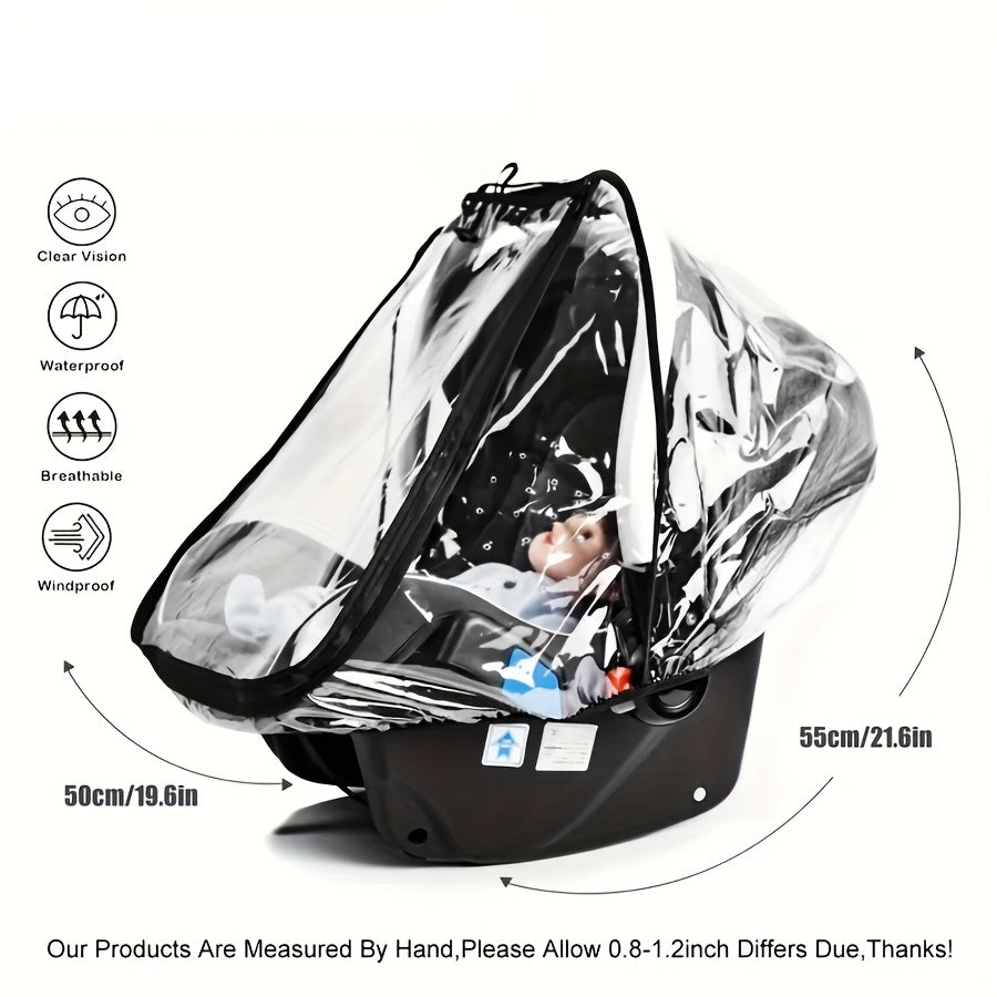 Universal Stroller Rain Cover, Breathable, Windproof, Waterproof, Snowproof, Dustproof Plastic Shield with U-Shape Zipper Door and Side Ventilation, for Old, All-Season Outdoor Protection