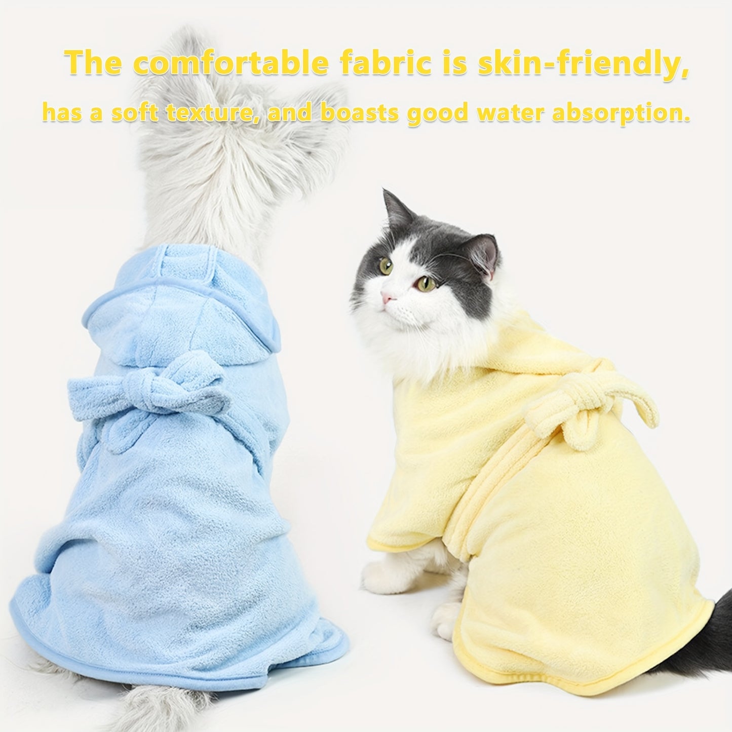 7 Colors Ultra-Soft Quick-Dry Pet Bathrobe for Small & Medium Dogs & Cats - All-Season Lightweight Design with Safety Closure, Easy-Button Entryway, Machine Washable, Cozy Fleece-Lined for Warmth, Pet Wash-Robe, Cozy Fleece L