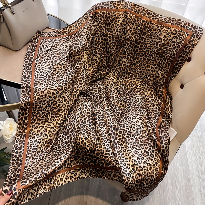 4 Colors Women's Elegant Leopard Luxury Headscarf - Extra Long 90cm Non-Stretchy Scarf Shawl, Luxury Satin-like Texture for Formal & Everyday Outfits - Multi-Way Wear Head Covering, Neck Wrap, Shoulder Wrap - Available in Bla