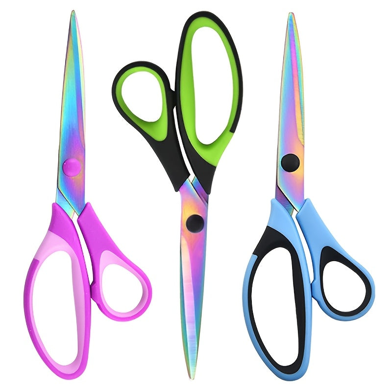 3 PCS Set Sharp Titanium Coating Blade 8, 12.7cm Scissors All Purpose, Multipurpose Scissors 3 pack Bulk Ultra Sharp Blade Shears, Comfort-Grip Sturdy Scissors for Office Home Sewing Fabric Craft Supplies