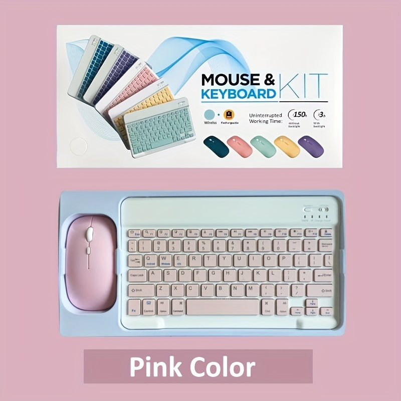 2 PCS Set Wireless Keyboard and Mouse 7 Colors Suitable for Android Tablets and iPads, Mini English Keyboards Home Office Computer Accessories Tools Sets