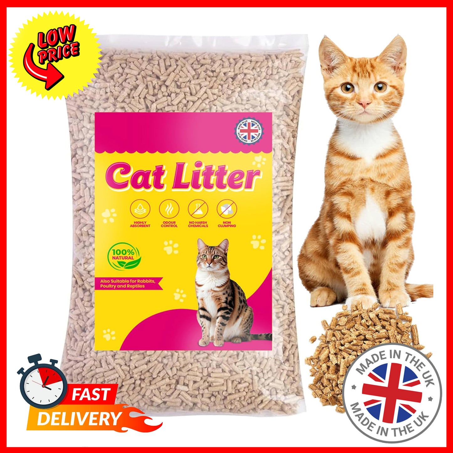 30L Premium Cat Litter Clean & Easy To Use Ultra Absorbent Wooden Pellets, Odor Control, Natural Scent, Soft Bedding Pets Hygiene Cleaning Accessories