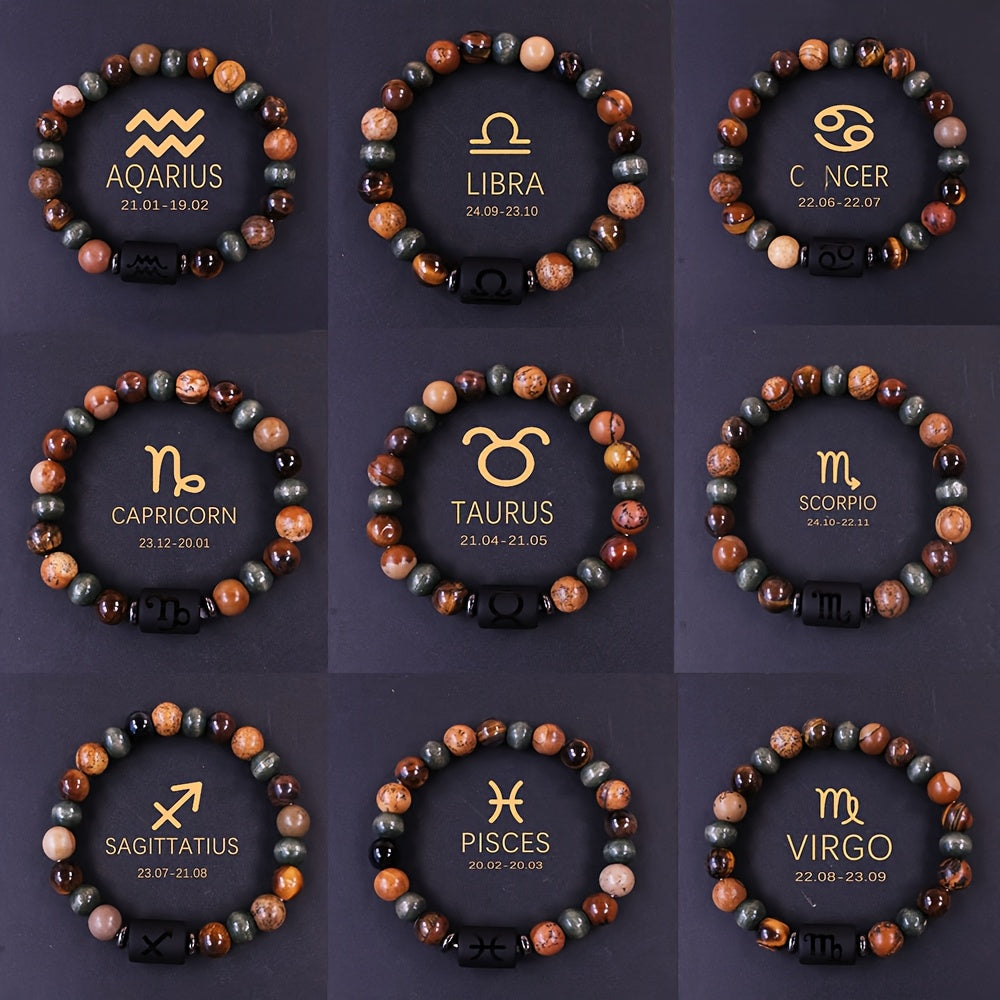 Handmade Natural Stone Zodiac Bracelet, Vintage Simple Style Beaded Bangle for Daily and Gift Giving Occasions, Unisex Birthstone Bracelet for April, Adjustable - No Plating, Natural Creation, Animal Theme (Pack of 1)