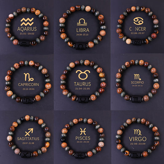 Handmade Natural Stone Zodiac Bracelet, Vintage Simple Style Beaded Bangle for Daily and Gift Giving Occasions, Unisex Birthstone Bracelet for April, Adjustable - No Plating, Natural Creation, Animal Theme (Pack of 1)