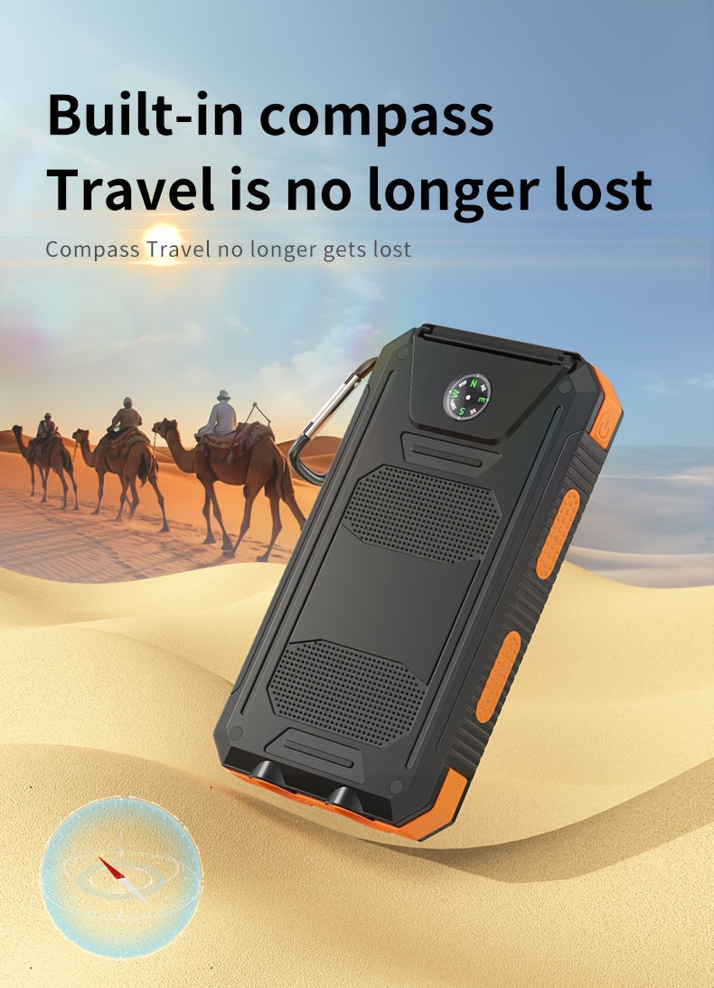2 PCS Set 20000mAh Portable Emergency Solar Power Bank, Portable Survival Solar Mobile Phone Charger, Camping External Battery Charger for Mobile Phones, 2 USB/ LED Flashlights with Compass for Outdoor Activities