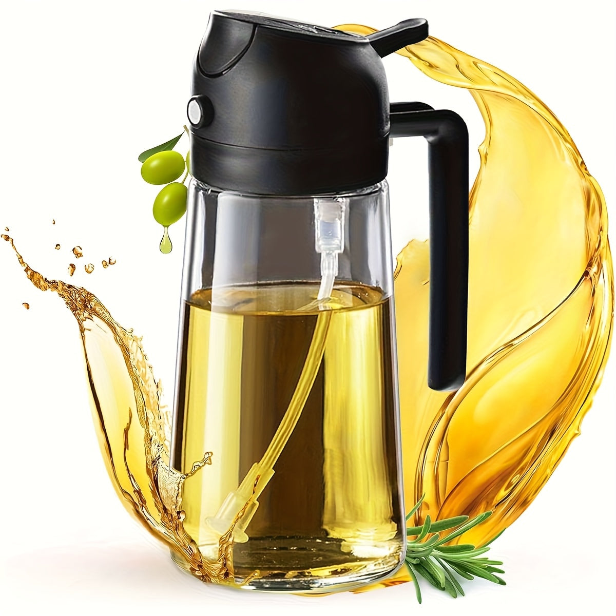 2 in 1 470ml Leak-Proof Dual Oil Dispenser Bottle, Made of Plastic with a Dual-squeeze Cap, Ideal for Cooking, Frying, Salad Dressings, Grilling, Air Frying, Outdoor Barbecues, and Home Kitchen Use. Easy to Clean and Durable