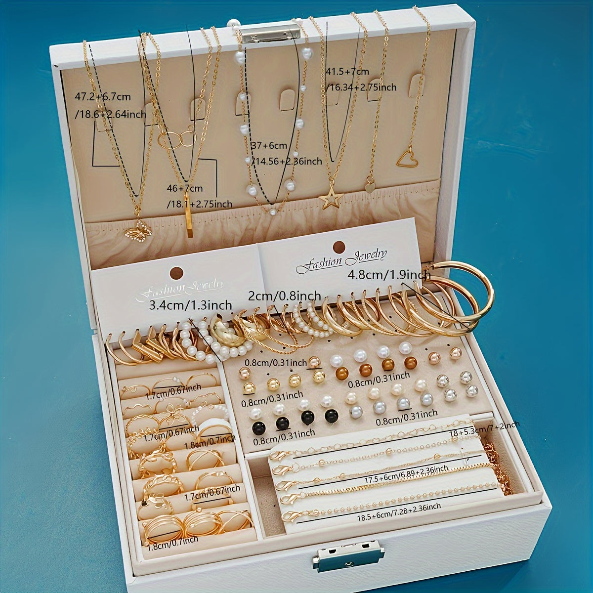 86 PCS Set Women's Jewelry Set | Retro Elegance with Imitation Pearl Flower, Geometric Line Rings, Large C-shaped Earrings, Butterfly, Five-pointed Star, Heart Circular Pendant Necklace - Perfect for Daily Outfits and Festiva