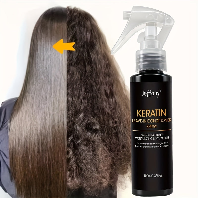 3.38 Fl. Oz. Instant Smoothing 10-In-1 Keratin Leave-In Conditioner Spray, Enriched with Keratin, Biotin, Castor Oil, And Coconut Oil – Smooths Frizz, Breakage, And Provides Protection. Suitable for Long Straight Hair, Curl