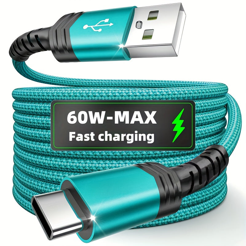 [Hot new product] Tzlrxl USB-C nylon braided fast charging cable, compatible with for Samsung, OnePlus, Xiaomi, and other devices. Supports data transfer and charging, matte finish. Available in 3.3 ft and 6.6 ft lengths