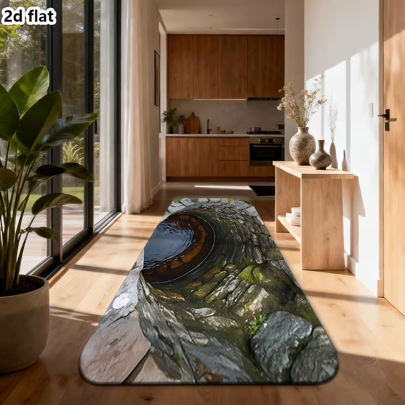 Optical Visual Illusion Infinite Abyss Manhole Cover Doormat - High-definition Marble Pattern Non-slip Mat, Machine-washable with Rubber Backing. Suitable for Indoor/outdoor Foyers, Entrances, RVS, and Camping Scenes. Enhance