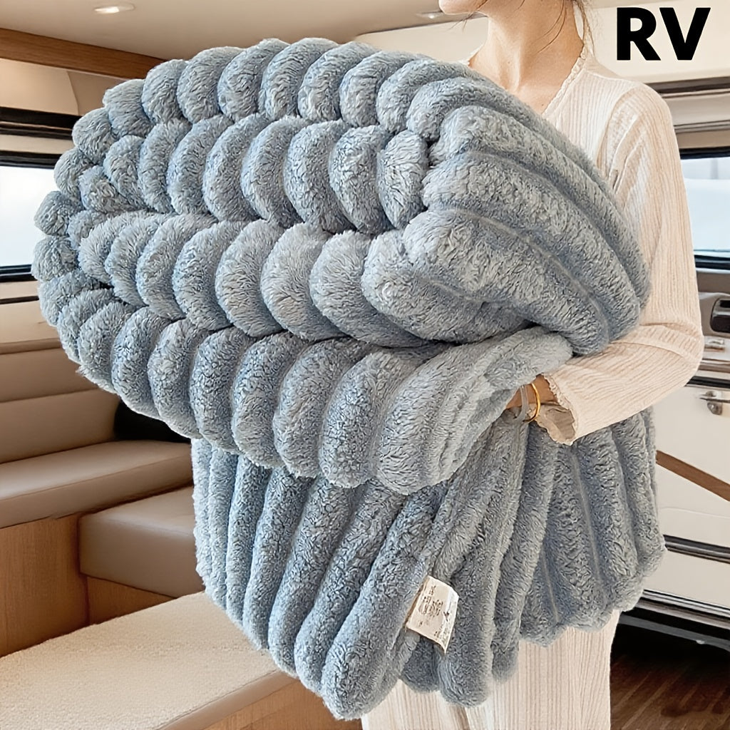 1pc 180*200cm Double Family High-Quality Extra Thick Striped RV Blanket - Ultra Soft and Warm Bedding Essential for All Seasons - Polyester Fabric, Thick and Comfortable - Lightweight and Portable RV Interior Bedding