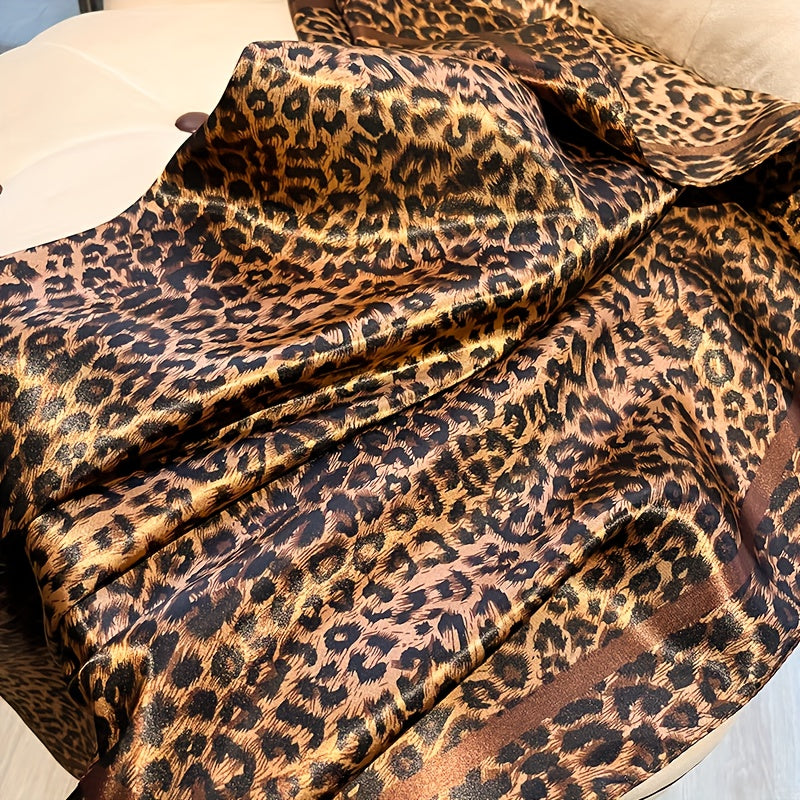 4 Colors Women's Elegant Leopard Luxury Headscarf - Extra Long 90cm Non-Stretchy Scarf Shawl, Luxury Satin-like Texture for Formal & Everyday Outfits - Multi-Way Wear Head Covering, Neck Wrap, Shoulder Wrap - Available in Bla
