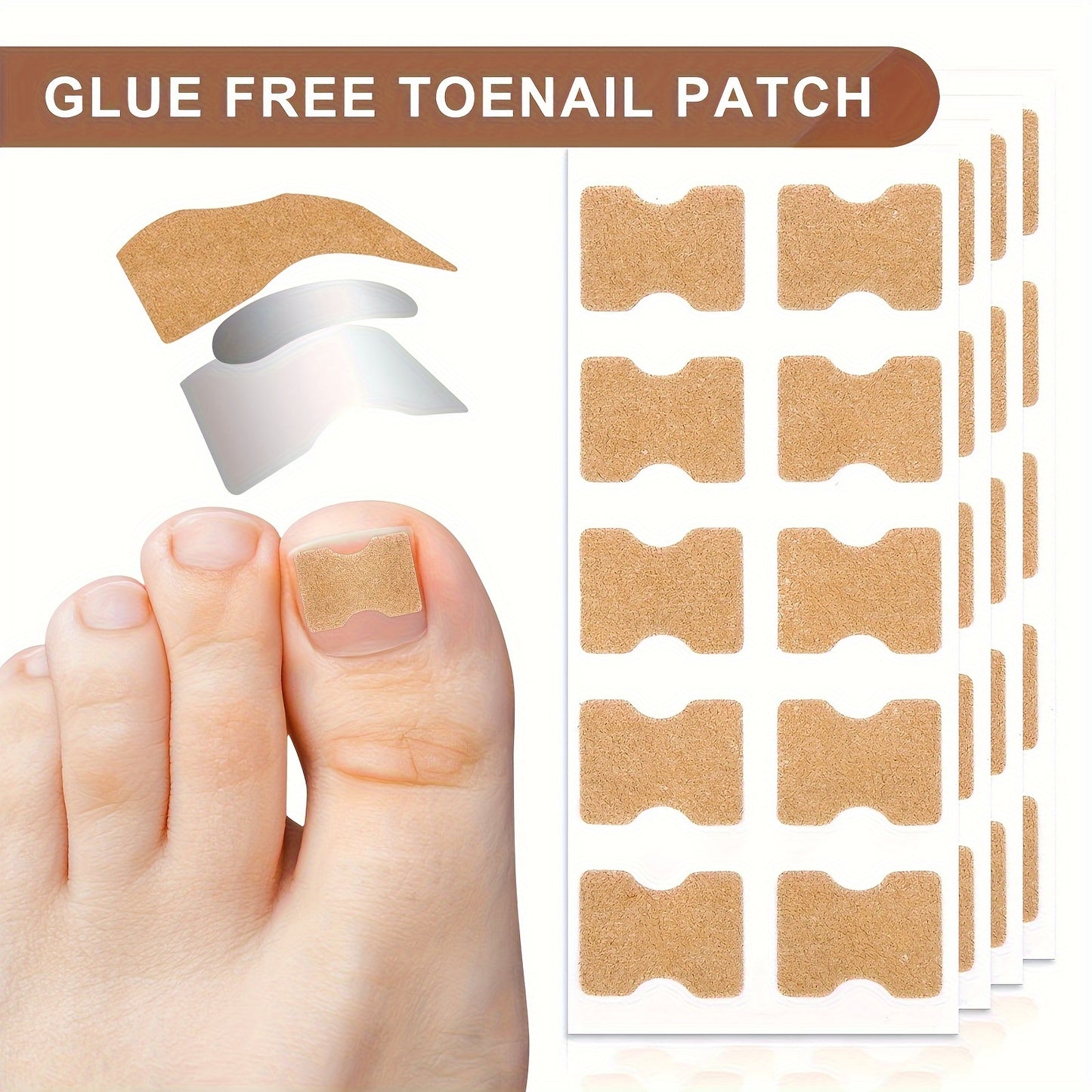 NEW Arrivals 160 PCS 16 Sheets Set Glue-On Toenail Correction Tapes - Instant Cover for Toenails, Hidden Holes & Bends, Nail Cover Strips, Easy Cut-to-Fit (No Sensitive Glue), for Sensitive Light Beige