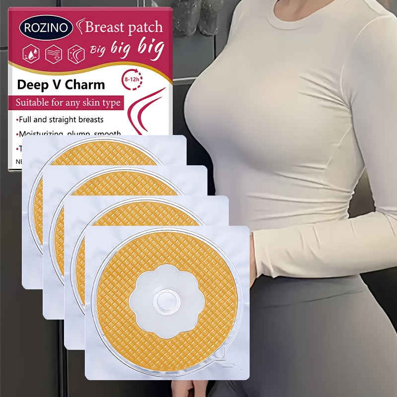 4 PCS Set Vitamin E  Instant Firming Breast Patches, Suitable for A-D+ Sizes, Designed for a Deep V Charm, Providing Full And Straight Breasts. They Moisturize, Plump