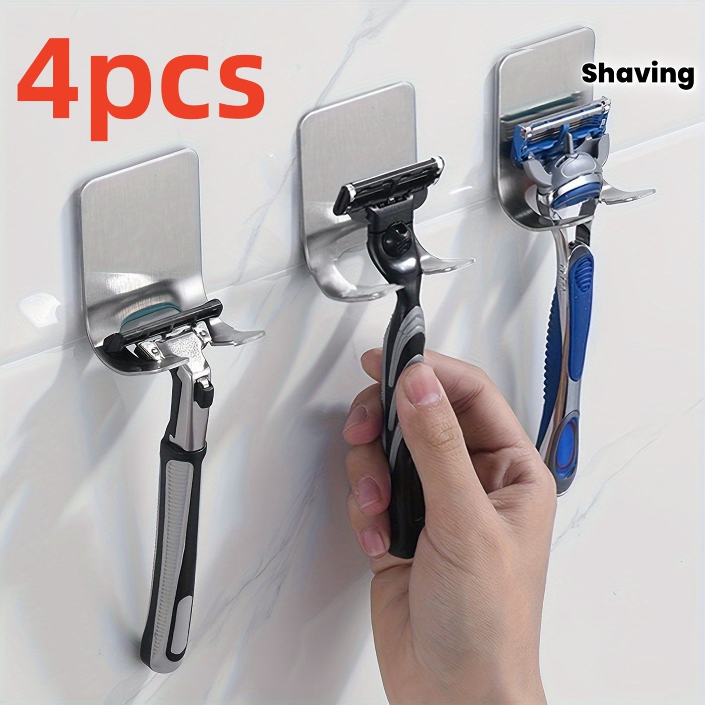 4 PCS Set Stainless Steel Holders for Shaving Blades That Can Be Mounted on The Wall Without Drilling. Perfect for Storing Men's Razors, These Modern Wall Mounts Are Designed for Bathroom Organization And Are Made from Durab