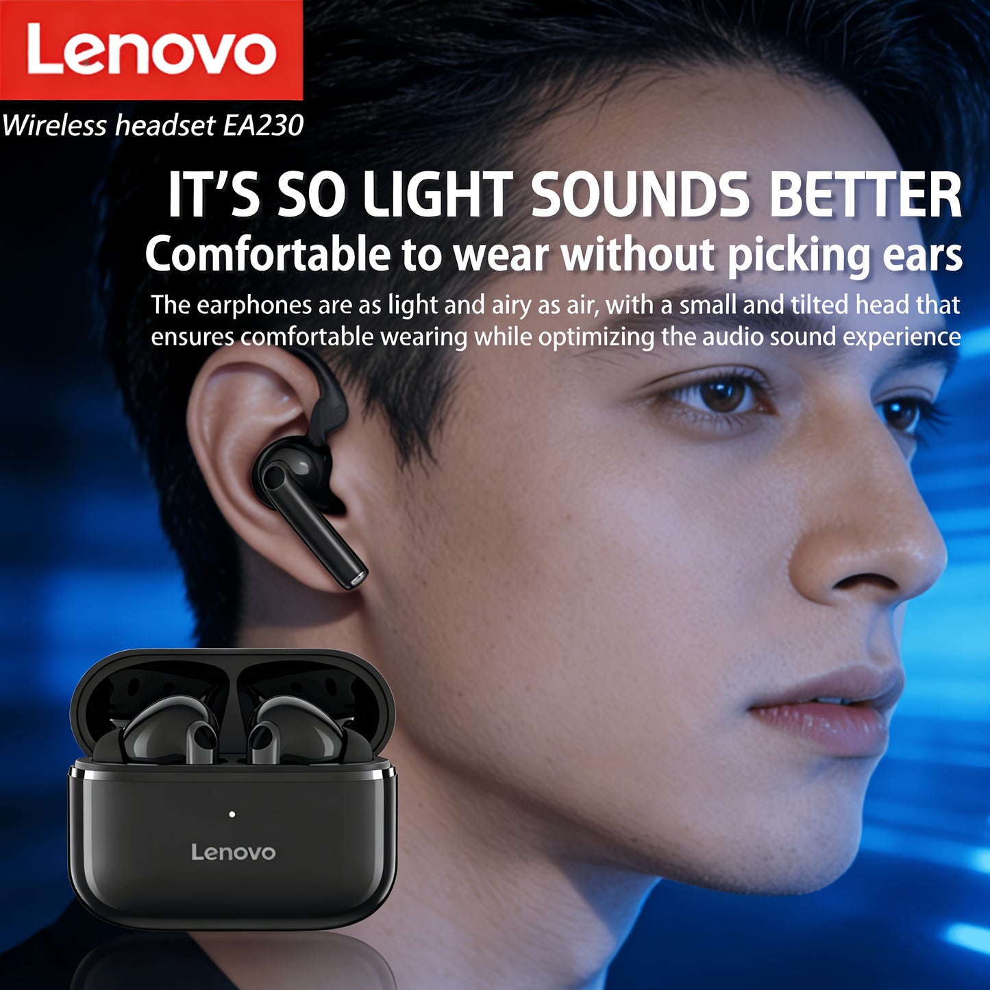 Original Lenovo TWS Wireless Earphones with Advanced Bluetooth 5.4 Chip for Stable Connection& Low Latency Audio. Featuring an Ergonomic In-Ear Design for Secure and Comfortable All-Day Wear, Plus a Large Capacity Charging Ca