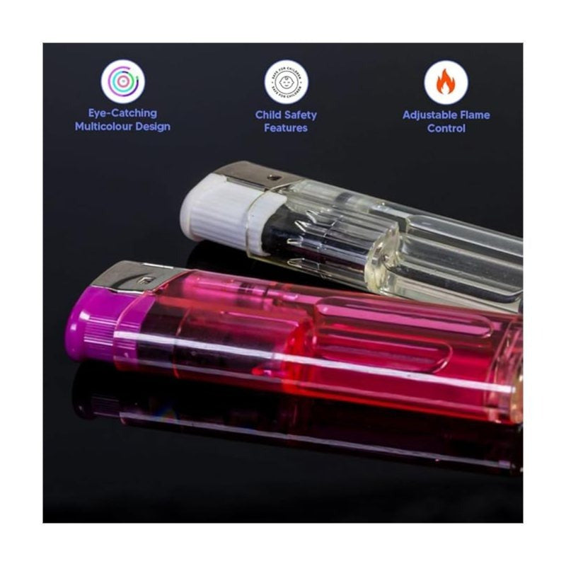 50 PCS Set Electronic Refillable Lighters with Adjustable Flame – Bulk Pack of Gas Lighters with Electronic Ignition – Multi-Purpose Lighters for Home, Kitchen, Candles, BBQ, Camping & Outdoor Use