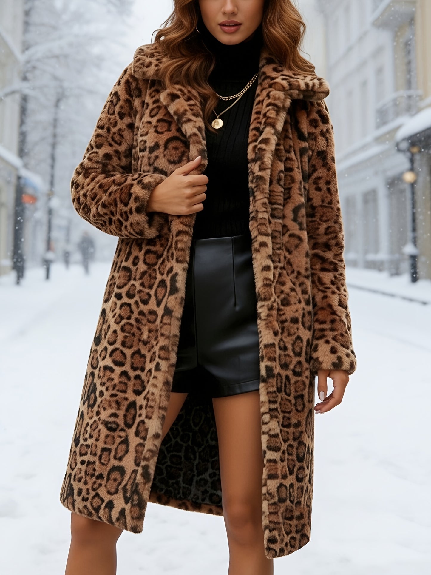 Ladies' Fashion Elegant Coat Single-Layer Leopard Print Jacket - Unlined - Buttonless - Machine Washable - Perfect Choice for Autumn and Winter Seasons