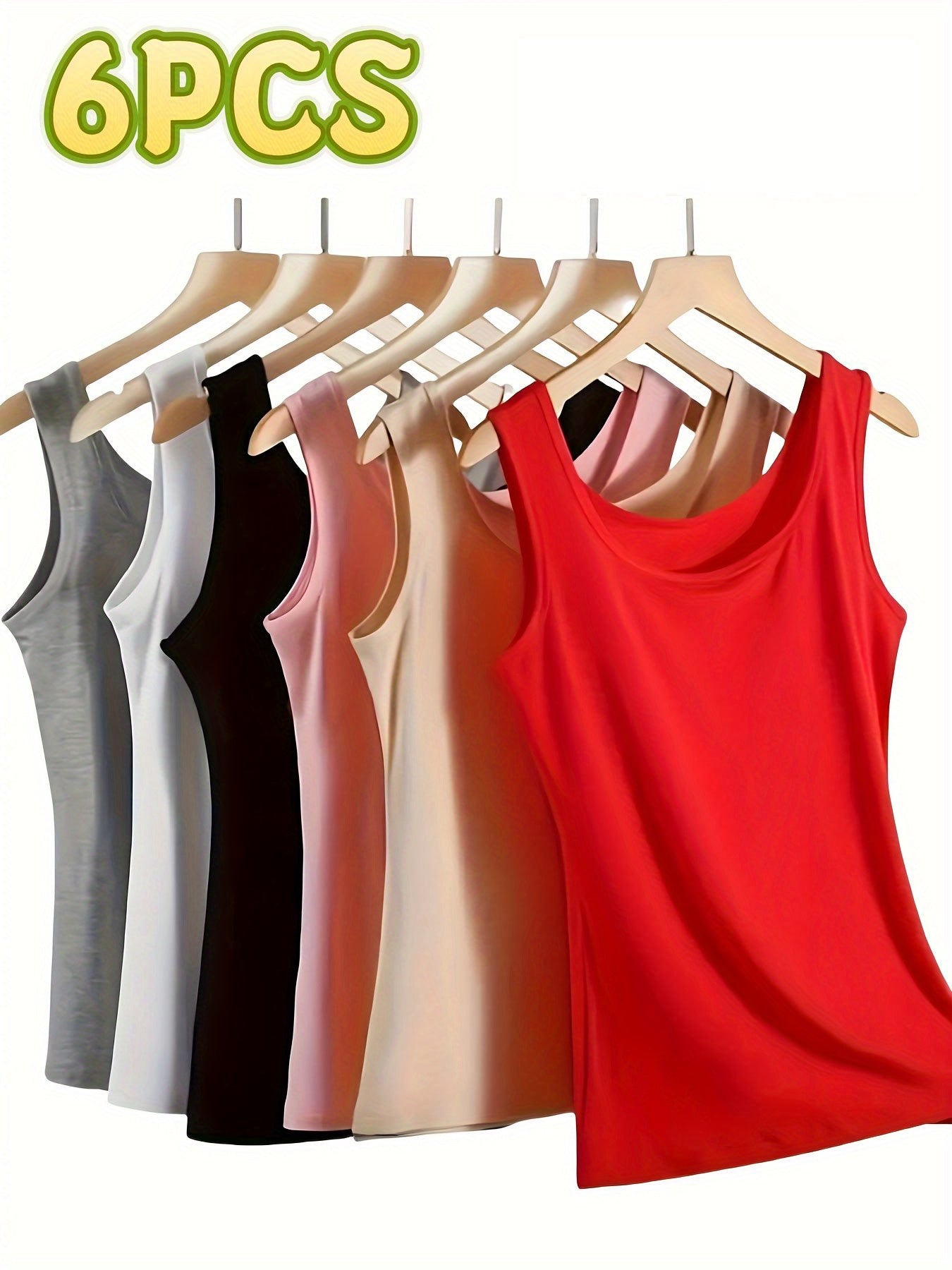 6 PCS Set Women's Sleeveless Camisole Tops - Breathable Summer Layering Essentials & Comfortable Loungewear Outdoor Summer Hiking Streetwear Apparel Sets