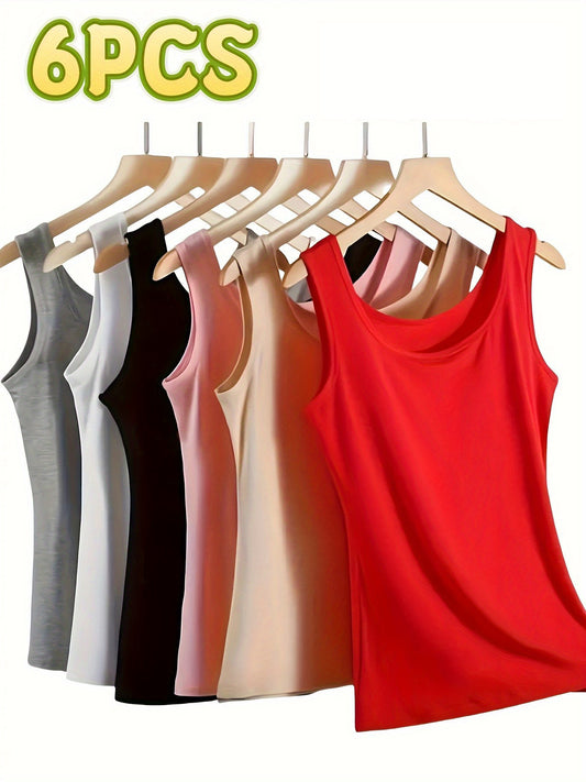 6 PCS Set Women's Sleeveless Camisole Tops - Breathable Summer Layering Essentials & Comfortable Loungewear Outdoor Summer Hiking Streetwear Apparel Sets