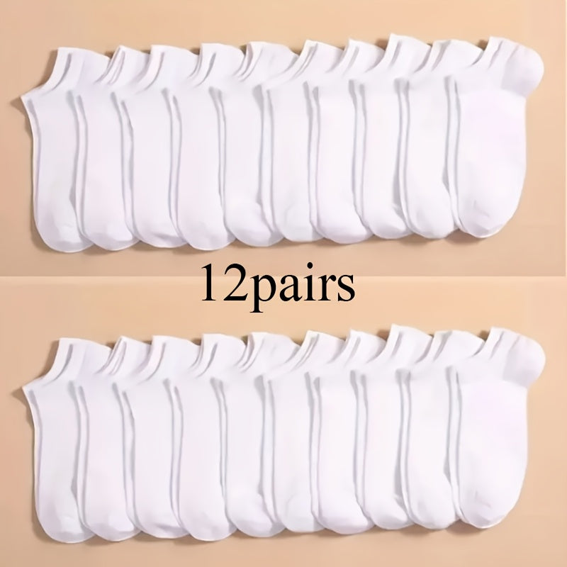 12 Pairs Set Unisex Solid Color Low-Cut Boat Socks - Summer No-Show Ankle Socks for Men & Women, Colors (,,) - Bulk Pack for Sneakers,, Boat - Hand Washable Casual Wear