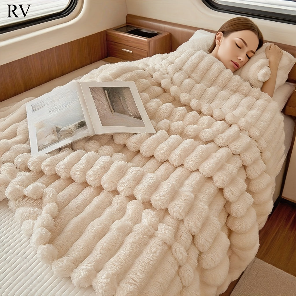 1pc 180*200cm Double Family High-Quality Extra Thick Striped RV Blanket - Ultra Soft and Warm Bedding Essential for All Seasons - Polyester Fabric, Thick and Comfortable - Lightweight and Portable RV Interior Bedding