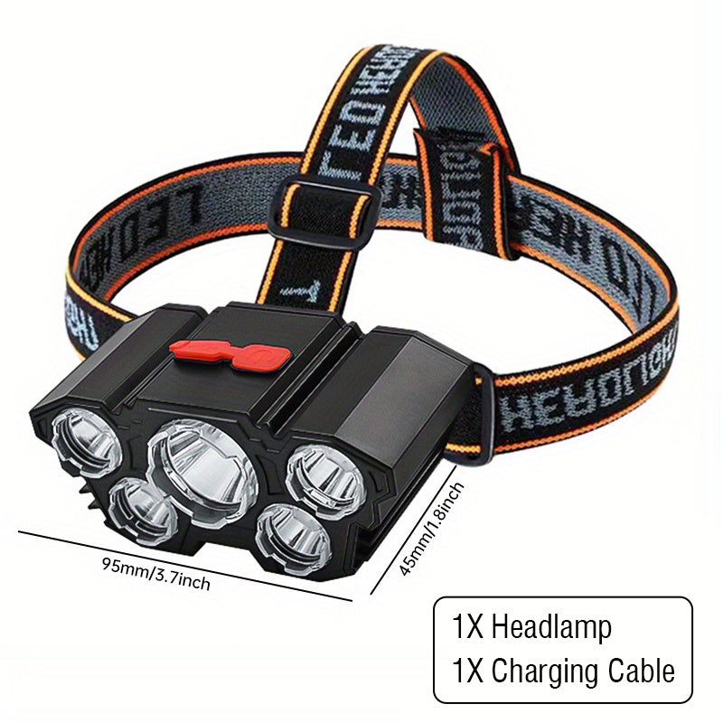 11 LED/7LED/5LED USB Headlamp | Rechargeable Head Mounted Flashlight, Portable Headlight, Outdoor Hiking Camping Night Fishing Mountain Climbing Emergency Lantern, Battery Powered, Included