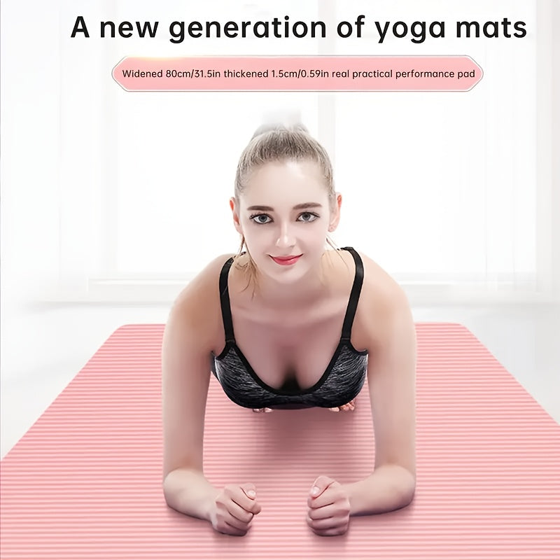 1 Extra Thick NBR Exercise Mat with Carry Strap | Wide Non-Slip Yoga Mat for Pilates, Workouts, Ideal for Hard Floors, Provides Excellent Joint Protection