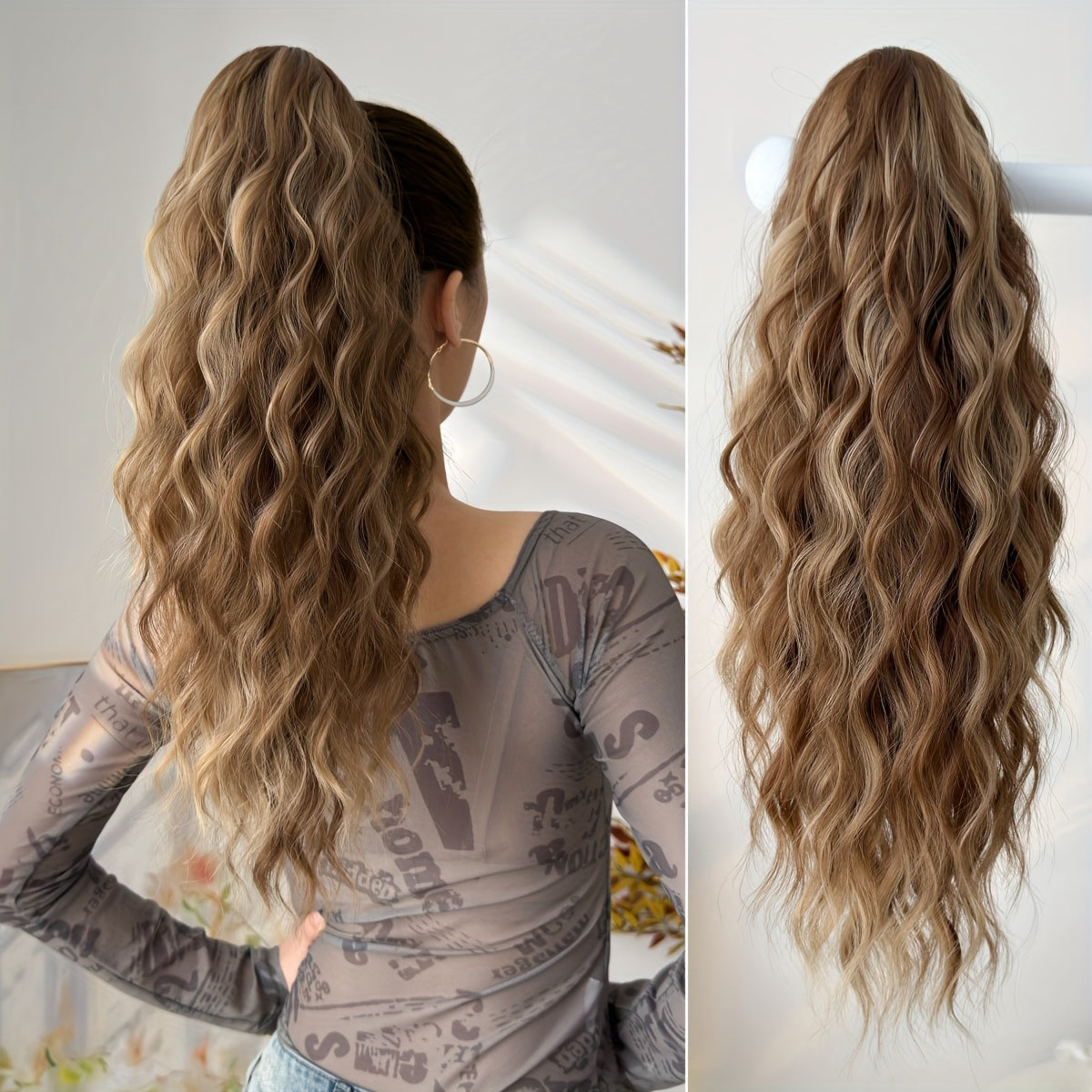 50.8cm 20-Inch Claw Ponytail Extension with a Short Water Wave Design, Made from Heat-Resistant Synthetic Fibers, Perfect for Women's Everyday Hair Additions