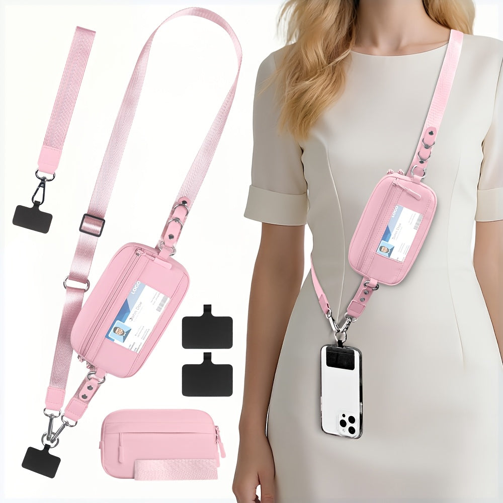 2 PCS Set RFID-Clip and Go Strap for Phone with Wallet Crossbody Phone Lanyard | Includes Wrist Strap and Zippered Anti-Theft Pocket, Suitable for Everyday Travel, Universal Multi-functional Mobile Phone Lanyard, Compatible w