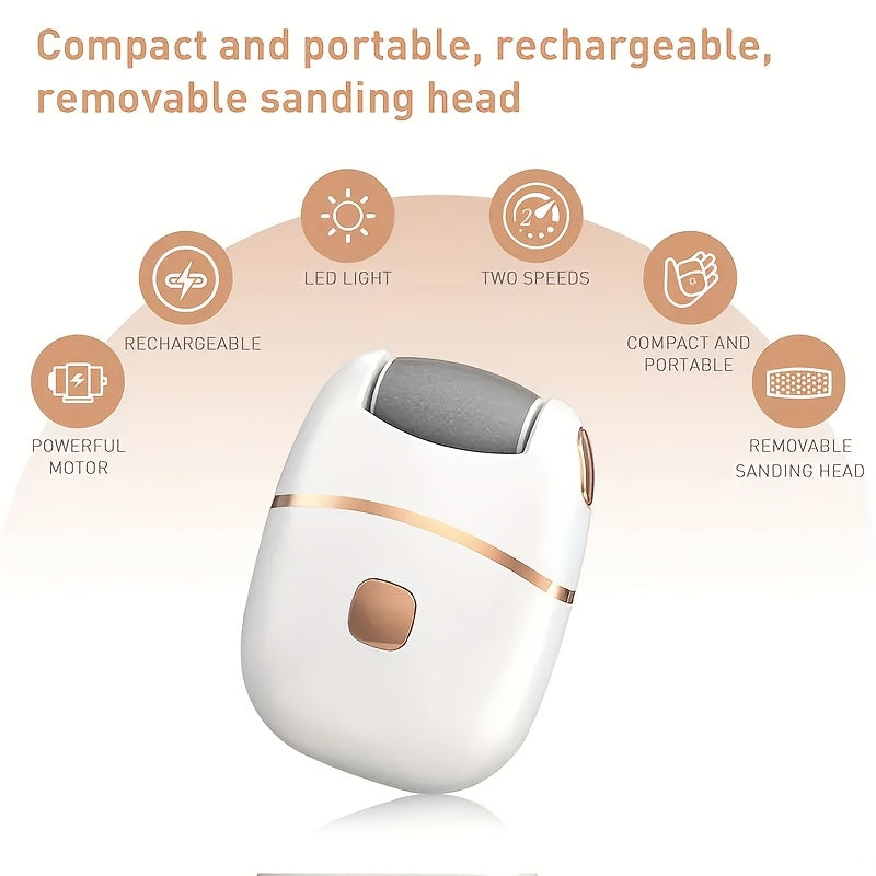 + 7 Spare Grinding Heads Set Rechargeable Electric Foot File, Designed for Removing And Polishing Thick Skin, Convenient And Portable for Achieving Smooth Feet, Ideal for Both for home And Travel
