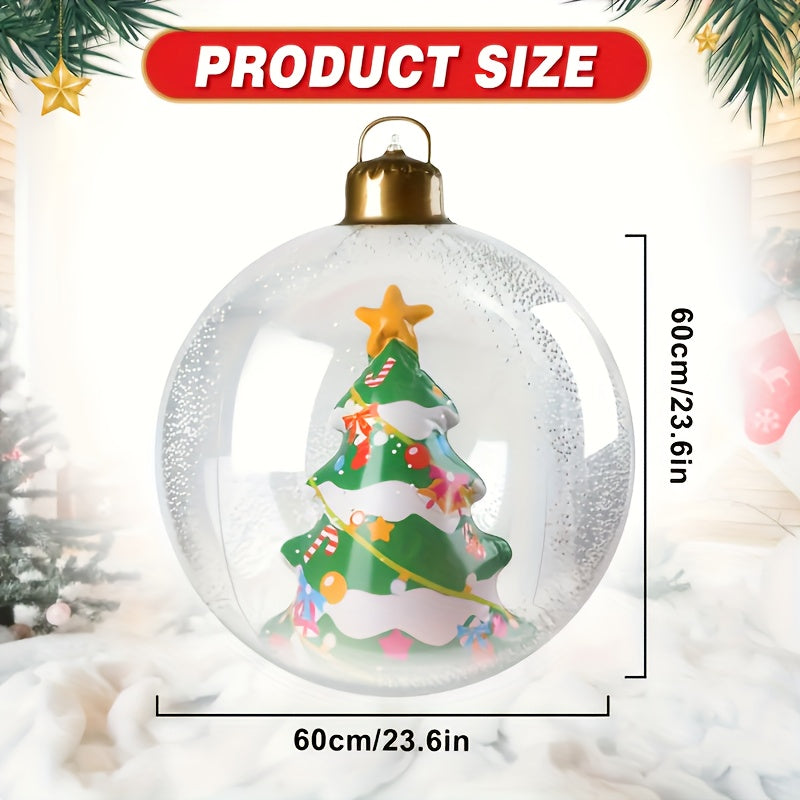 NEW 60.98cm Light Up Christmas Ball Christmas Tree Outdoor Inflatables with LED Light PVC Decorated Ball Xmas Blow Up Ball for Garden Yard Porch Christmas Holiday Decor, Christmas Balloon Arch, Winter Wonderland Decorations,