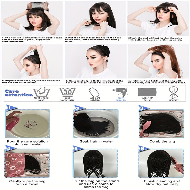 Hot Explosive 30.48 cm Light and Dark Brown Bangs Wig for Women - Versatile Wear and Party Cosplay, Straight Hair, High Temperature F, Rose Net Cap, Anime Cosplay