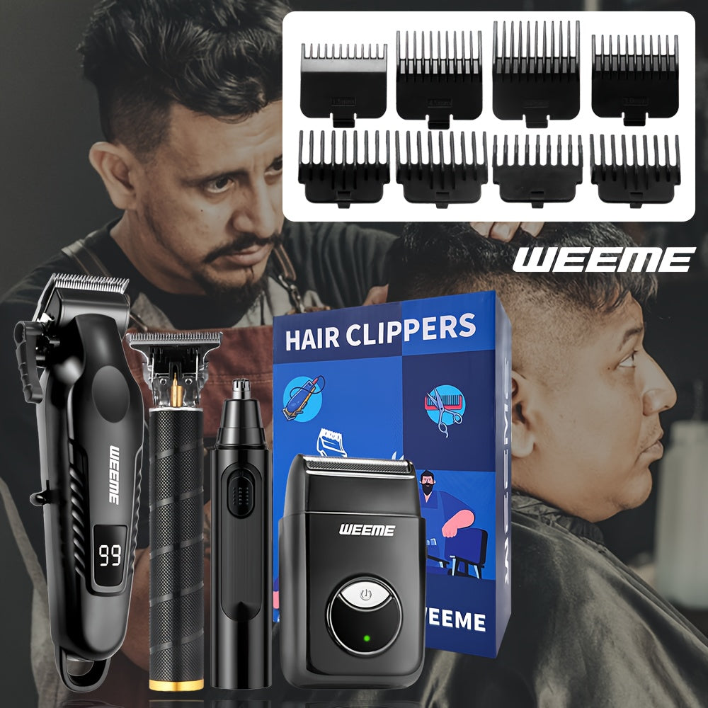 4 PCS Set Men's Grooming Kit with USB- Fast-Charging Clipper, T-Trimmer, Razor & Nose Hair Trimmer - All-in-One Hair & Shaving System for Home, Travel - Ideal Gift for Dad, Husband, Boyfriend (Birthday/Father's Day)