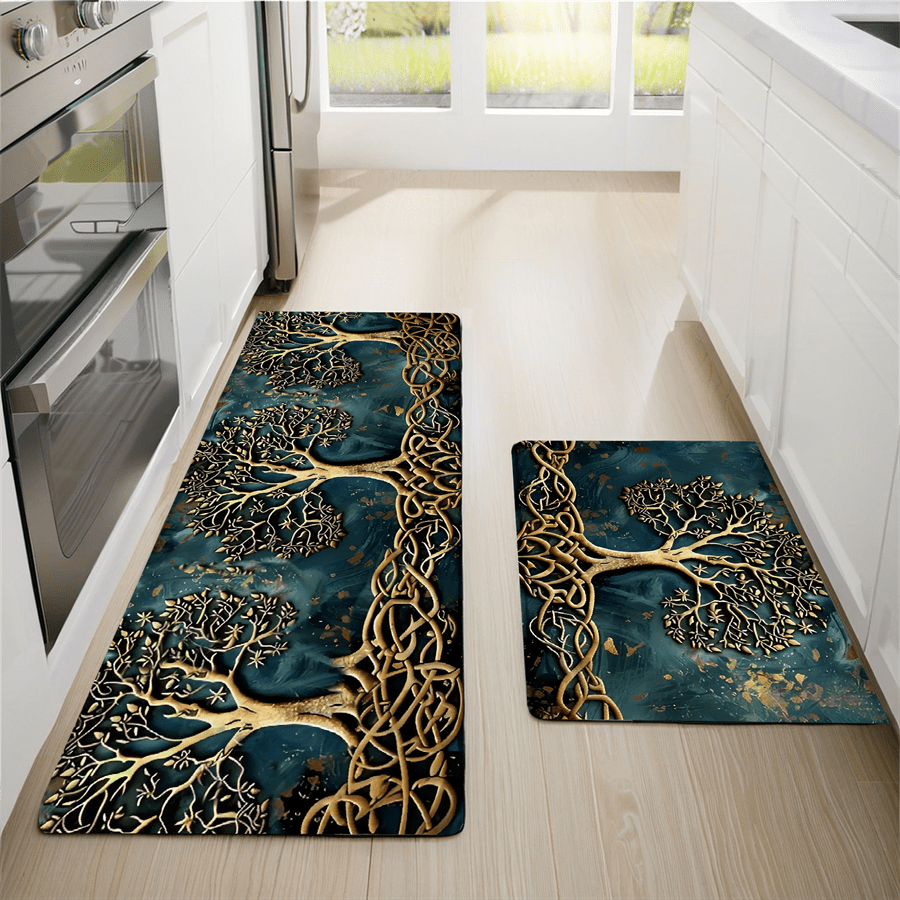 2/3 PCS Set TREE OF LIFE Kitchen Luxury Rug Set, Outdoor Indoor Entrance Mat, Welcome Mat, Suitable for Home, Living Room, Kitchen, Bedroom, Farmhouse, Study, Corridor, Laundry Room, Kitchen Mat, Shoe Scraper, Entry Mat, Home