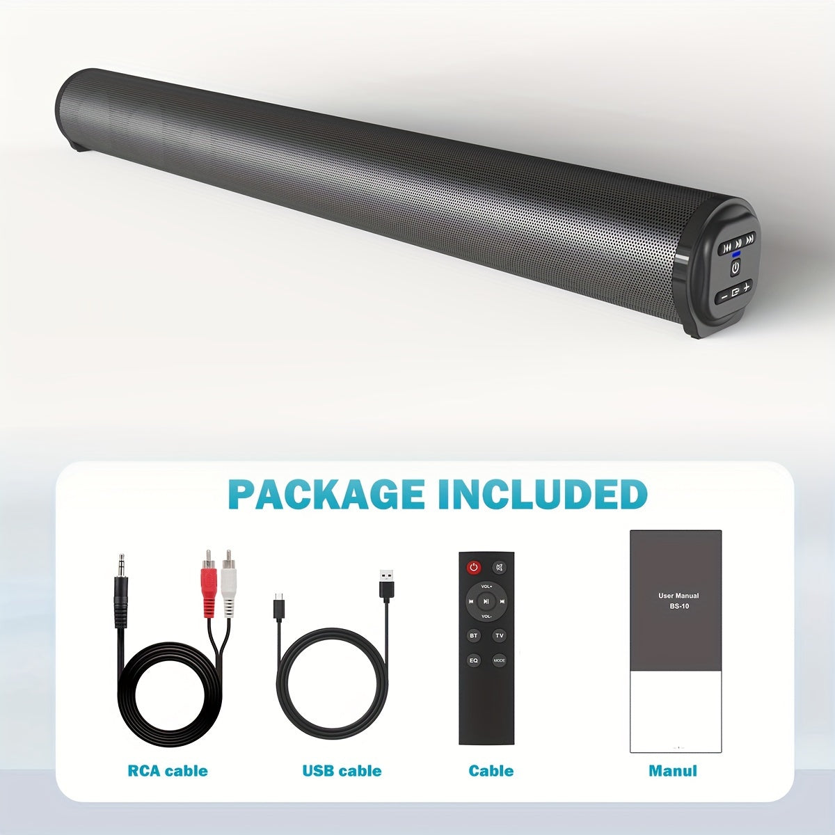 20W High-Power Wireless Soundbar With Surround Sound, Remote Control, Wall Mountable, Supports AUX, TF Card, FM Radio For TV & Home Theater