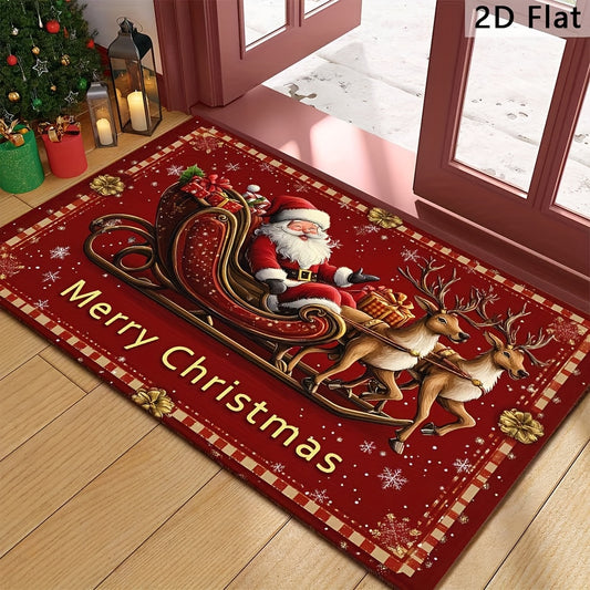 1pc Santa Claus Welcome Doormat - Non-Slip Machine-Washable Christmas Floor Mat with Reindeer & Snowflakes Design, Festive Holiday Decor for Home Entrance, Perfect Christmas Gift, Christmas Decorations