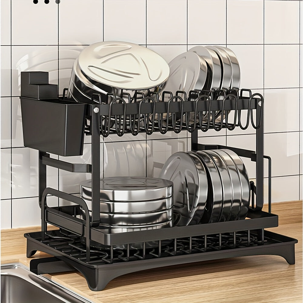 NEW 2/3 Tier Kitchen Sink Dish Drainer Rack With Drip Tray Cutlery Holder Plate Stainless Steel Rack