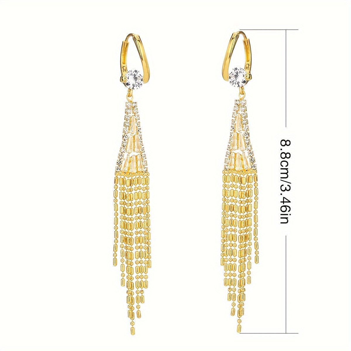 Long, Luxurious Women's Earrings Sparkling with Cubic Zirconia and a Tassel Design Evening Party Jewelry Accessories