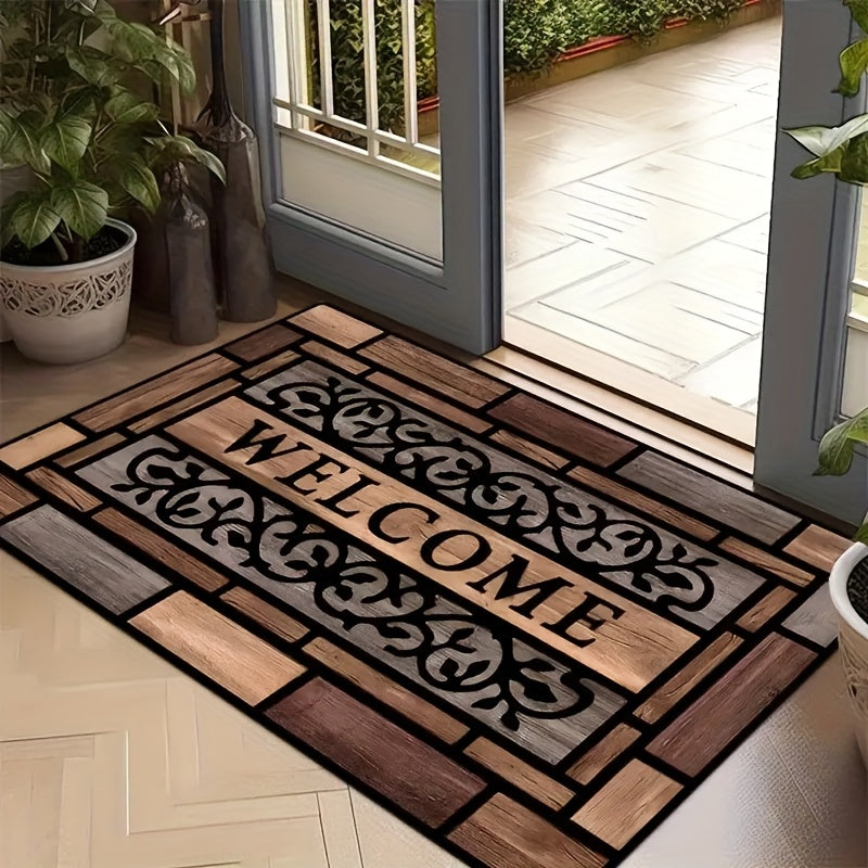 NEW 3 Size Heavy-Duty Rectangular Welcome Doormat | Machine Washable Polyester Mat with Welcome Text, Ideal for Front Door, Back Door, Patio, Garden - Durable PVC Backing,