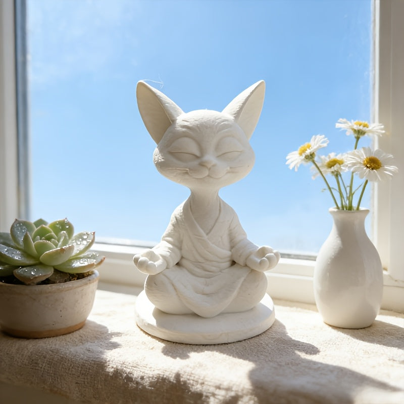2 PCS Black and White Cat Set Zen Dual Face Cat Statue - Black & White Meditation Figurine with Dual-Sided Zen/Buddha Expression, Plastic Suitable for Home Office Desk Decor, Zen Gift for, Minimalist Tabletop Decoration