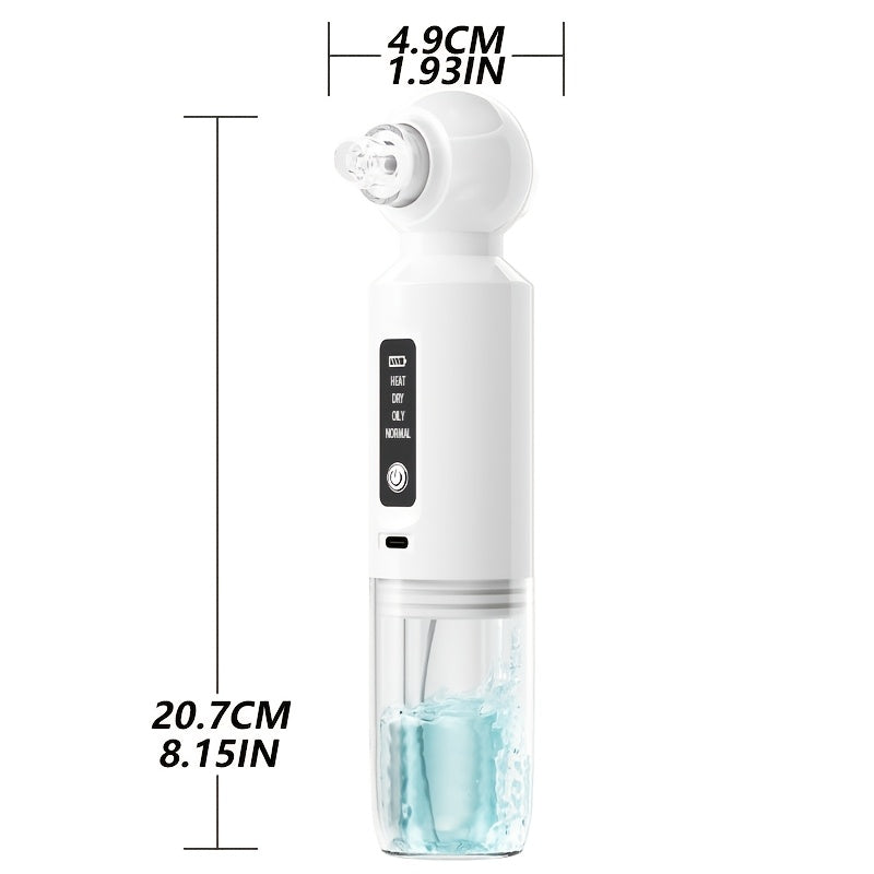 Electric Pore Cleaner, Blackhead Remover, USB Rechargeable Mini Bubble Beauty Device, Comes with Six Suction Heads (Three Hard And Three Soft). Long Press The Power Button for Three Seconds to Activate The Heating Function