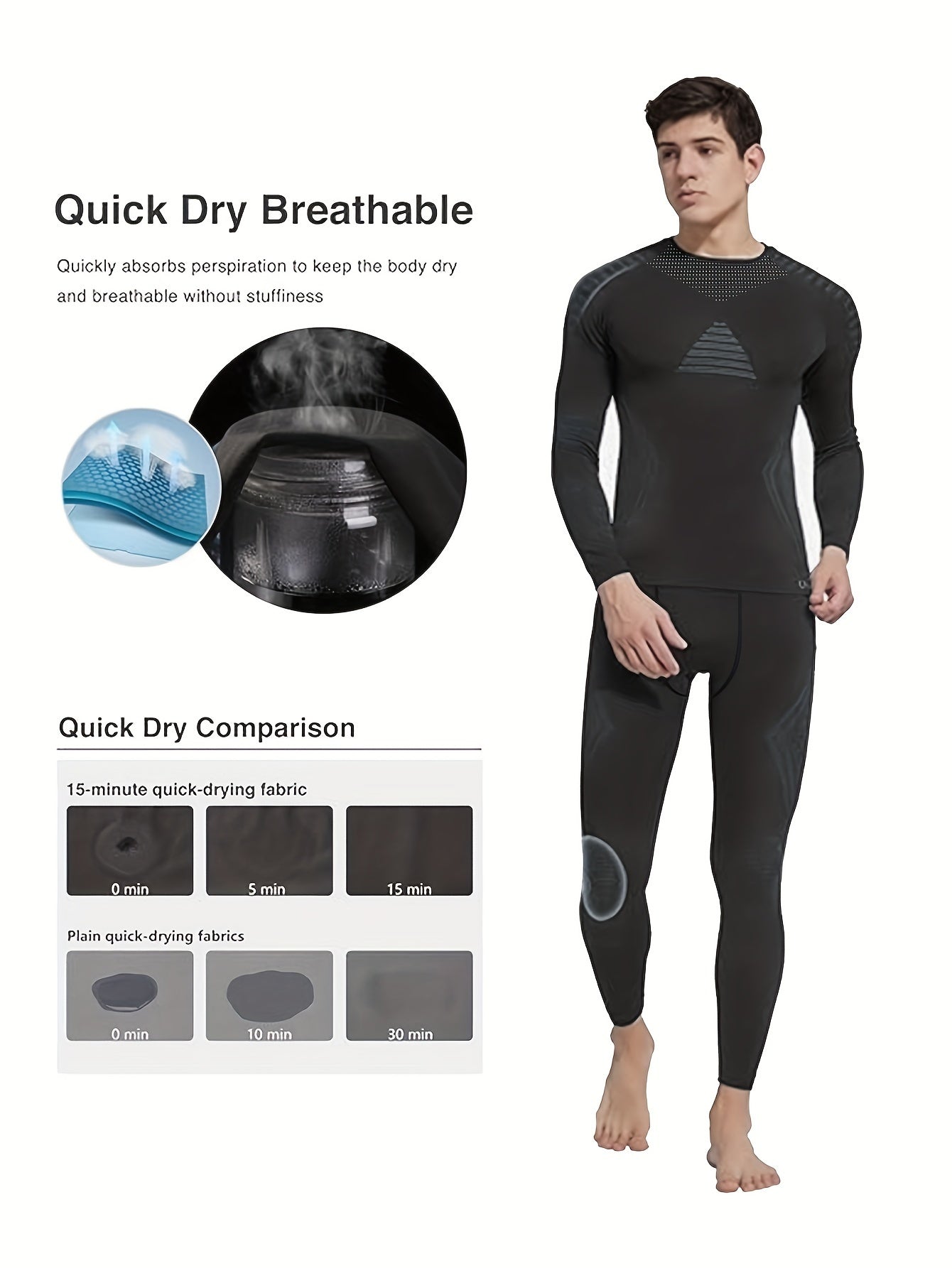 2 PCS Set UK Size  Autumn/Winter Men's Thermal Shapewear Set, Outdoor Skiing Warm Tight Pants and Long-Sleeve Top with Fuzzy Lining for Skating, Cycling Gym Running Yoga & Sports