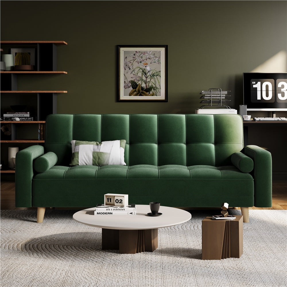 Office Living Room Convertible Sofa Bed, Sofa Bed Velvet Convertible Sofa Bed 3 Seater Futon Sofa Bed with 2 Bolster Pillows and 3 Adjustable Back Angles for Apartments, Dens, Guest Rooms, Spare Rooms, Offices, and Lounges, M